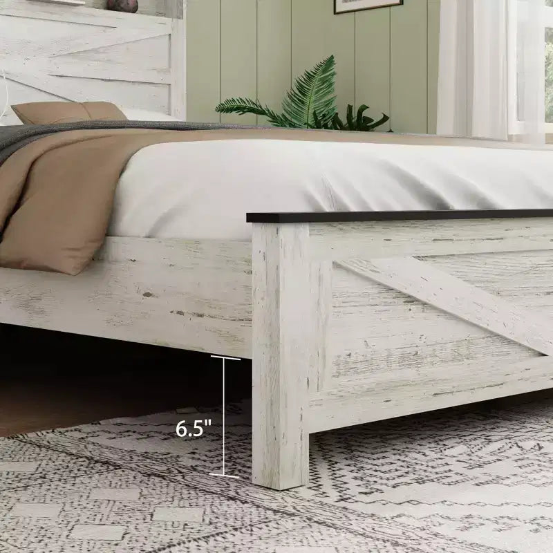 Full/Queen/King Size Platform Bed with LED and Charging Station, Wood Platform Bed Frame with Hidden Storage and Headboard, Antique White+Gray