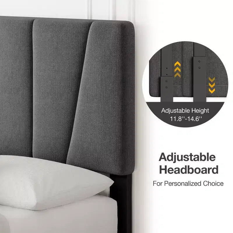 Upholstered Platform Bed Frame with Adjustable Headboard and Storage Drawers - Wooden Slats, No Box Spring Needed, Modern Bedroom Furniture