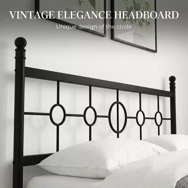 Vintage Circular Metal Bed Frame, Heavy Duty Iron Platform, Noise-Free, Easy Assembly, No Box Spring Needed,Twin/ Full/ Queen/ King Size