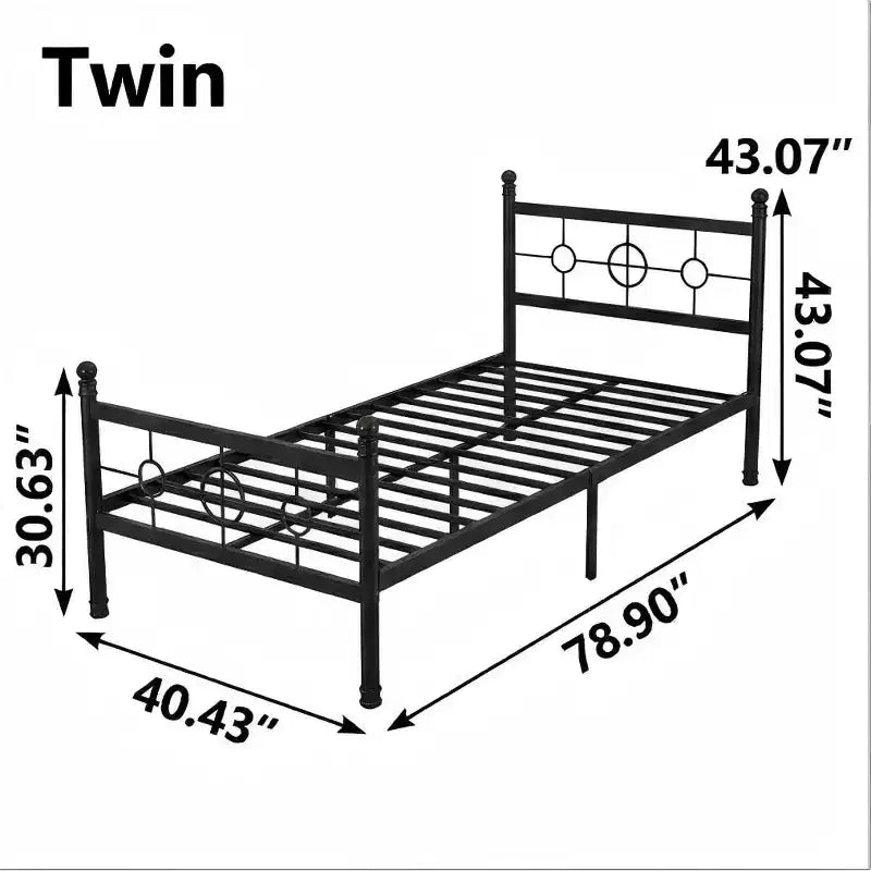 Vintage Circular Metal Bed Frame, Heavy Duty Iron Platform, Noise-Free, Easy Assembly, No Box Spring Needed,Twin/ Full/ Queen/ King Size