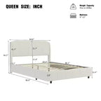 Gepolstertes Plattformbettgestell in Queen-/King-Size mit weichem, geschwungenem Kopfteil, Beige