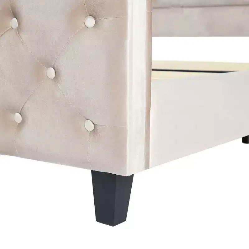 43.3" Queen Sleigh Bed Frame with Wingback Headboard, Scroll Footboard, Button Tufted Velvet, Rust-Resistant Hardware, Sturdy Support