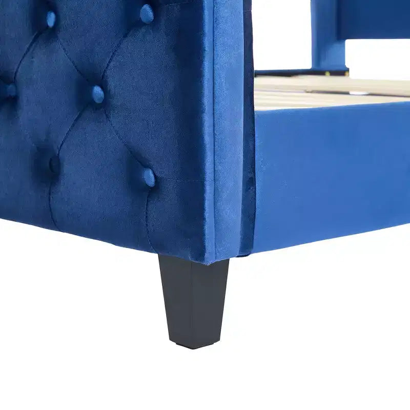 43.3" Queen Sleigh Bed Frame with Wingback Headboard, Scroll Footboard, Button Tufted Velvet, Rust-Resistant Hardware, Sturdy Support