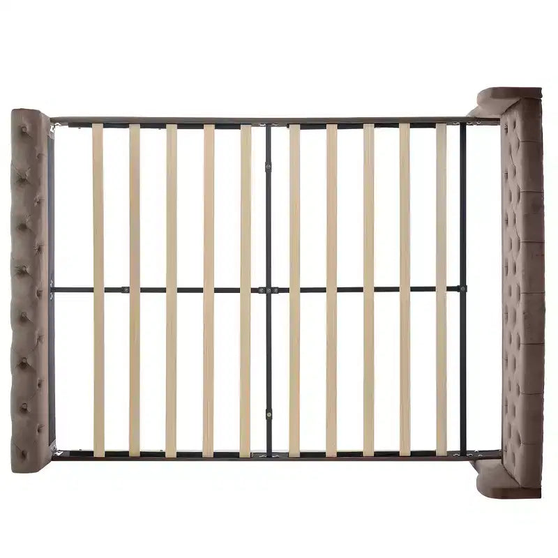 43.3" Queen Sleigh Bed Frame with Wingback Headboard, Scroll Footboard, Button Tufted Velvet, Rust-Resistant Hardware, Sturdy Support