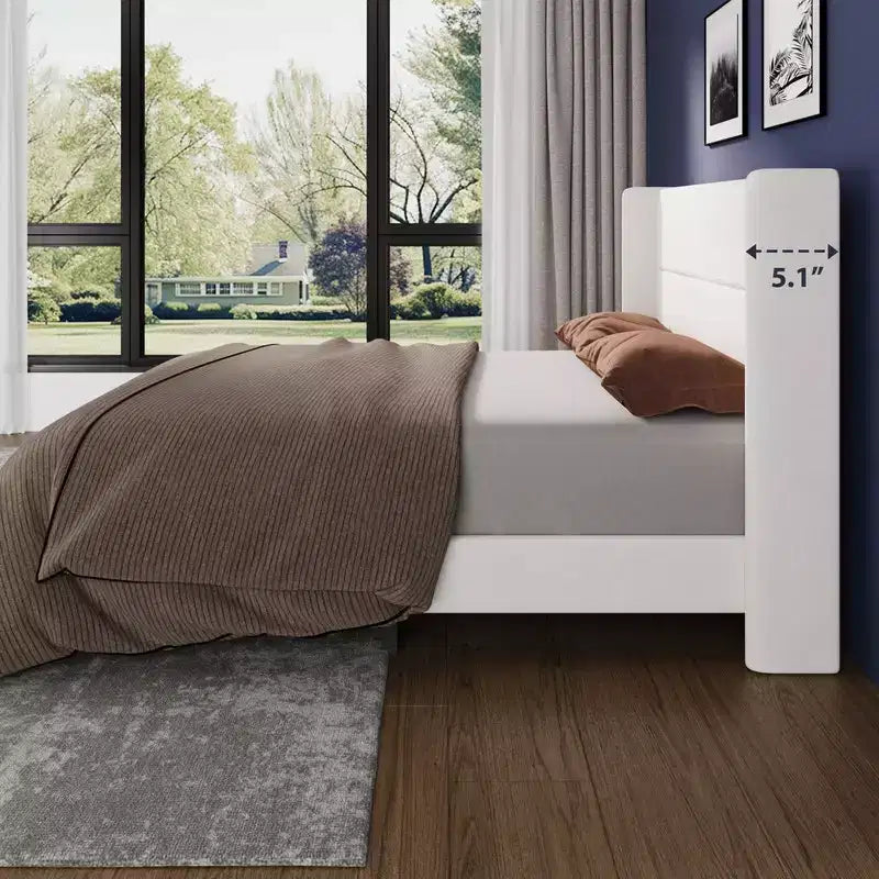 Velvet Upholstered Platform Bed Frame with Tufted Wingback Headboard Sturdy Wood Slats No Box Spring Needed Easy Assembly