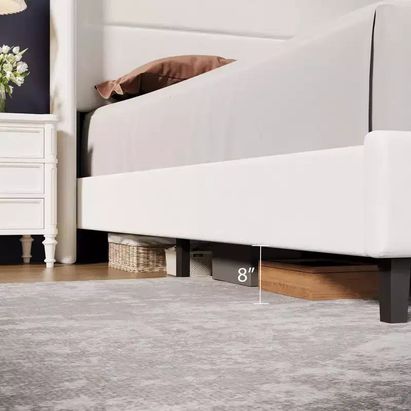 Velvet Upholstered Platform Bed Frame with Tufted Wingback Headboard Sturdy Wood Slats No Box Spring Needed Easy Assembly
