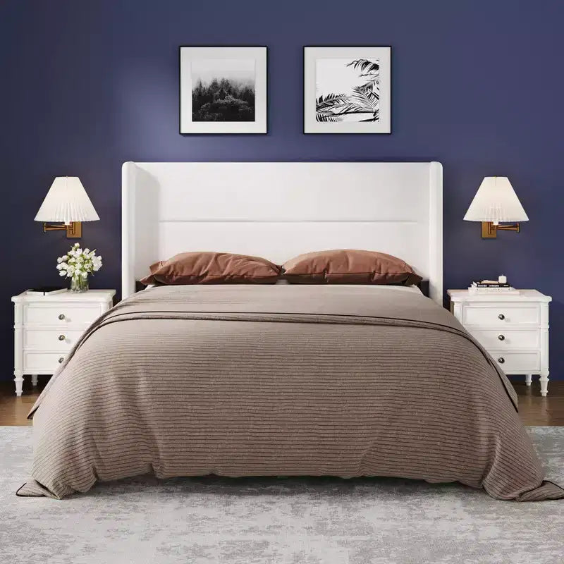 Velvet Upholstered Platform Bed Frame with Tufted Wingback Headboard Sturdy Wood Slats No Box Spring Needed Easy Assembly