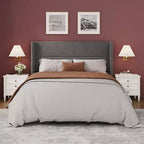 Velvet Upholstered Platform Bed Frame with Tufted Wingback Headboard Sturdy Wood Slats No Box Spring Needed Easy Assembly