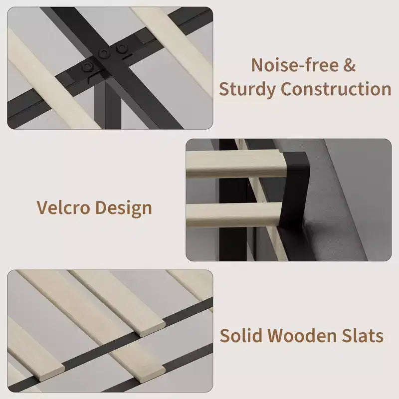 Velvet Upholstered Platform Bed Frame with Tufted Wingback Headboard Sturdy Wood Slats No Box Spring Needed Easy Assembly