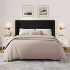Velvet Upholstered Platform Bed Frame with Tufted Wingback Headboard Sturdy Wood Slats No Box Spring Needed Easy Assembly
