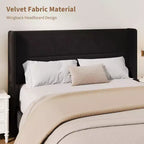 Velvet Upholstered Platform Bed Frame with Tufted Wingback Headboard Sturdy Wood Slats No Box Spring Needed Easy Assembly