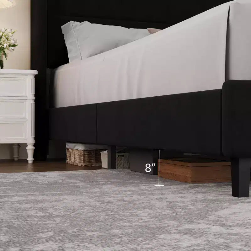 Velvet Upholstered Platform Bed Frame with Tufted Wingback Headboard Sturdy Wood Slats No Box Spring Needed Easy Assembly
