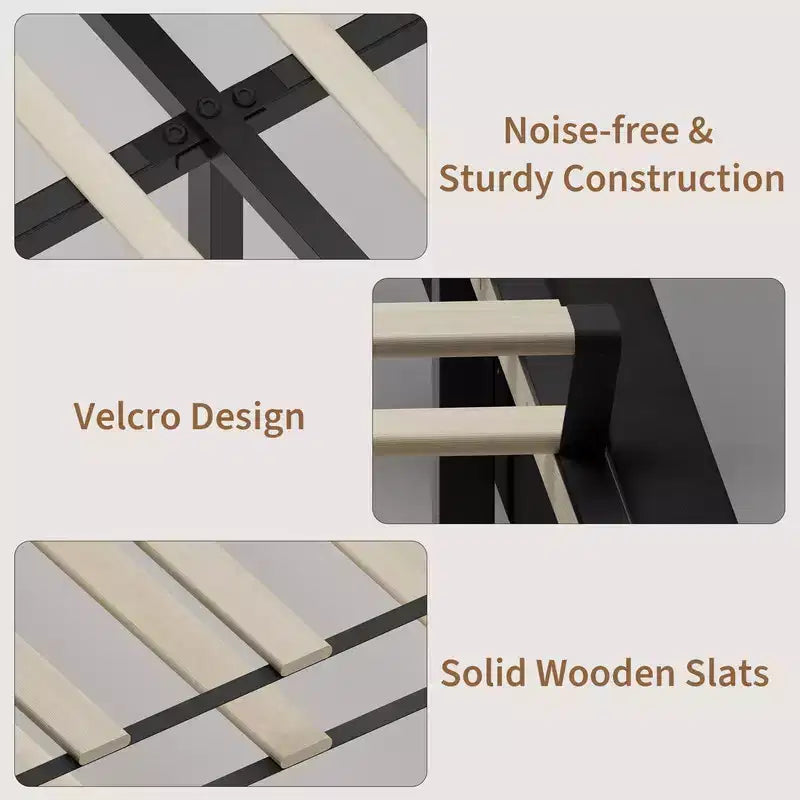 Velvet Upholstered Platform Bed Frame with Tufted Wingback Headboard Sturdy Wood Slats No Box Spring Needed Easy Assembly