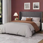 Velvet Upholstered Platform Bed Frame with Tufted Wingback Headboard Sturdy Wood Slats No Box Spring Needed Easy Assembly