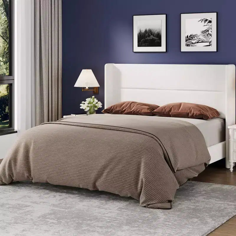 Velvet Upholstered Platform Bed Frame with Tufted Wingback Headboard Sturdy Wood Slats No Box Spring Needed Easy Assembly