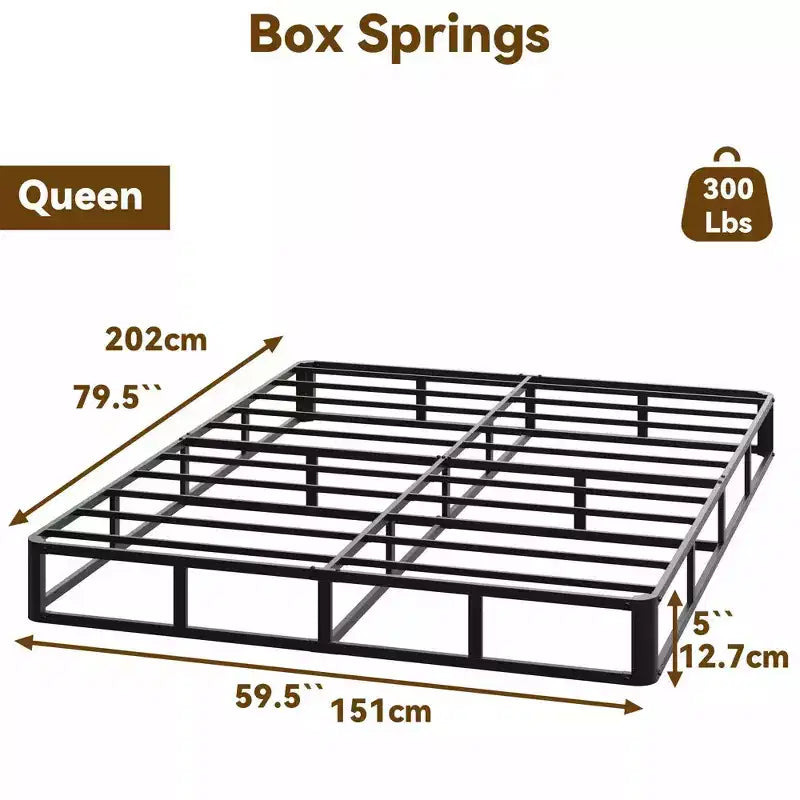 Queen Size Bed Frame & Box Spring, Heavy Duty Steel Platform Mattress Foundation with Fabric Cover, Noise-Free, Easy Assembly