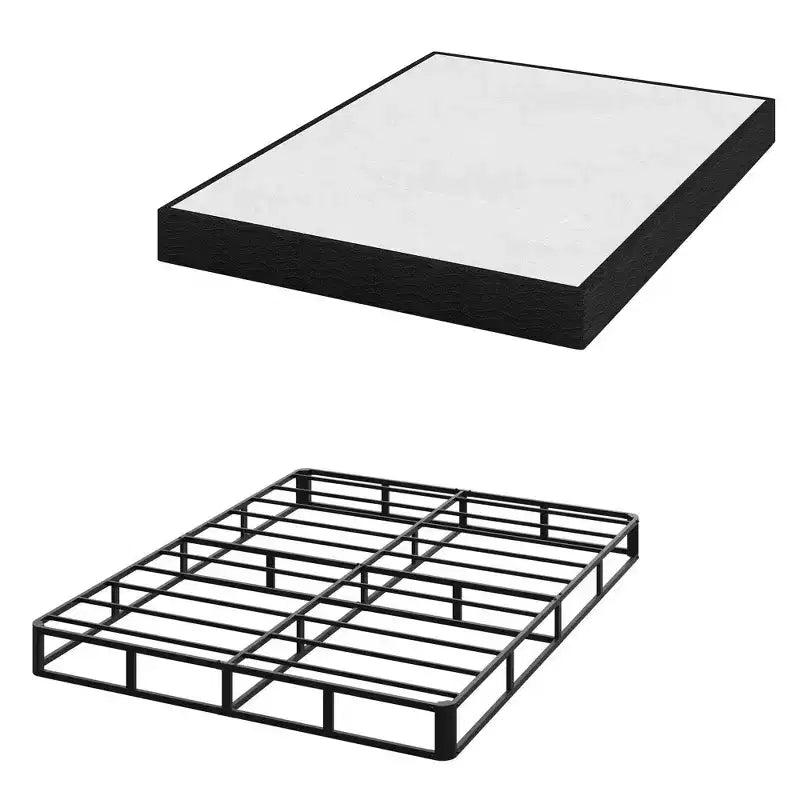Queen Size Bed Frame & Box Spring, Heavy Duty Steel Platform Mattress Foundation with Fabric Cover, Noise-Free, Easy Assembly