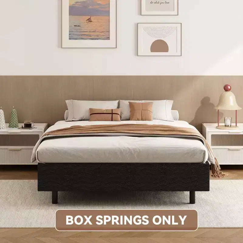 Queen Size Bed Frame & Box Spring, Heavy Duty Steel Platform Mattress Foundation with Fabric Cover, Noise-Free, Easy Assembly