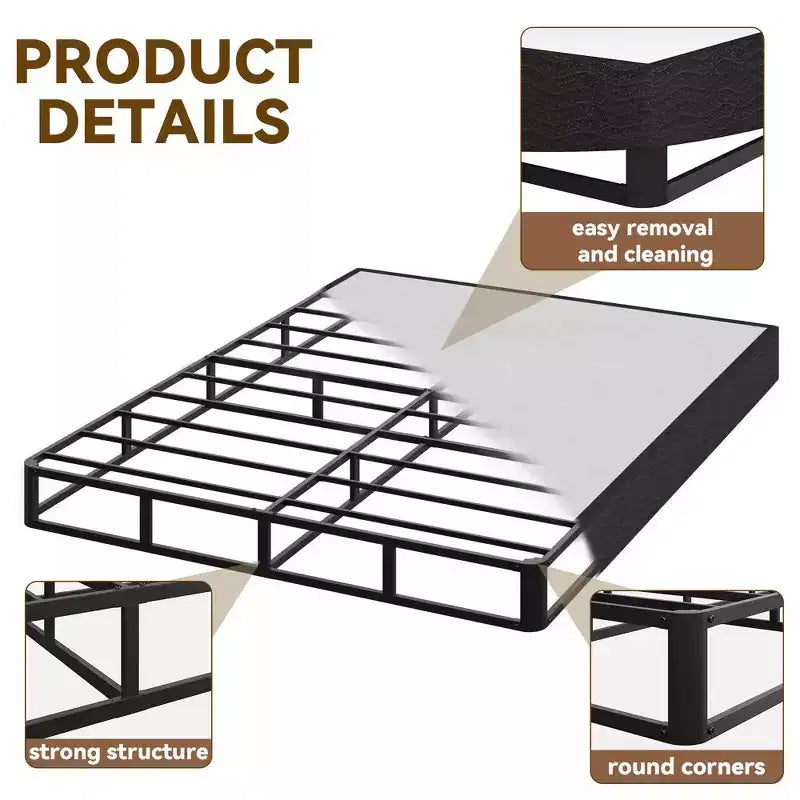Queen Size Bed Frame & Box Spring, Heavy Duty Steel Platform Mattress Foundation with Fabric Cover, Noise-Free, Easy Assembly