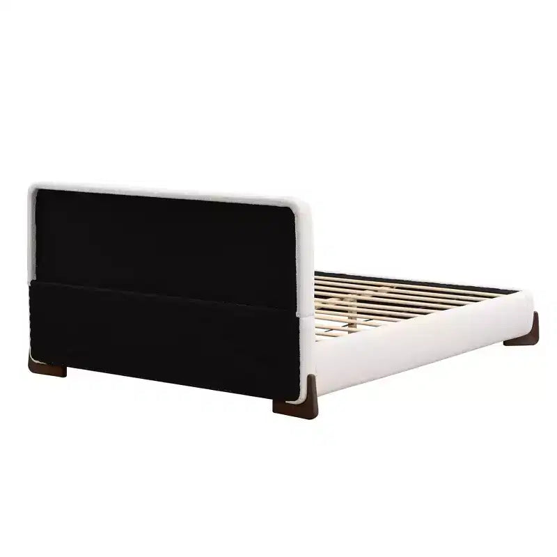 Queen Size Upholstered Bed with Terry Fabric, Solid Wood Legs and Padded Frame, White