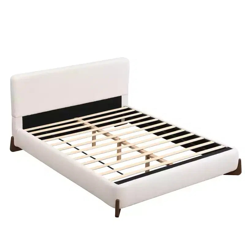 Queen Size Upholstered Bed with Terry Fabric, Solid Wood Legs and Padded Frame, White