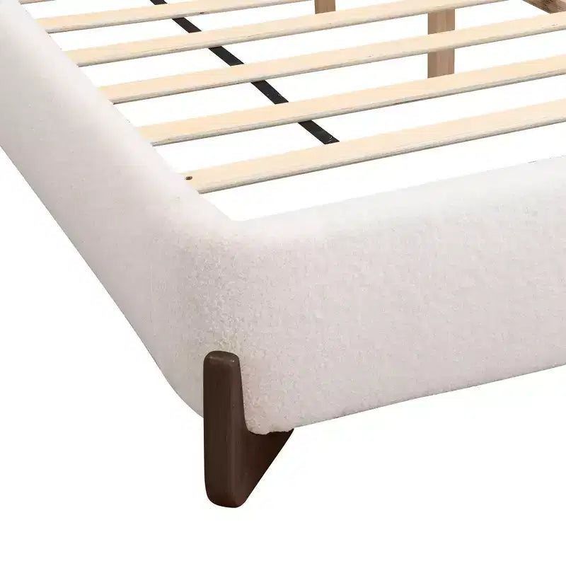 Queen Size Upholstered Bed with Terry Fabric, Solid Wood Legs and Padded Frame, White