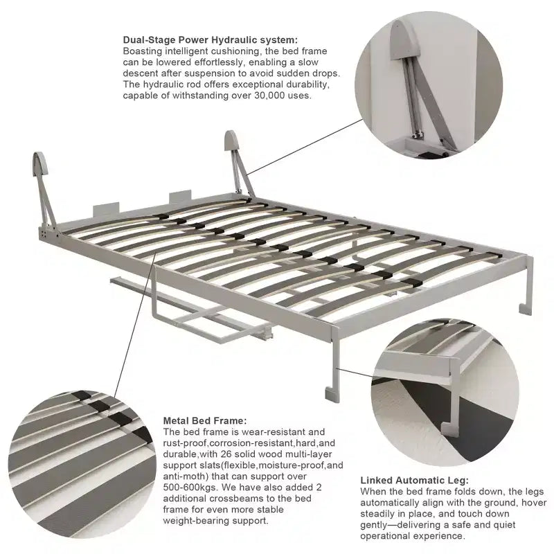 Flora Modern Convertible Queen Size Bed Frame with Desk Panel