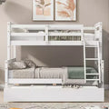 FAMYYT Twin Size Wood Bed?With Ladder, Twin Size Trundle, Safety Guardrail, Easy Assembly