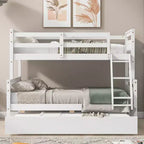 FAMYYT Twin Size Wood Bed?With Ladder, Twin Size Trundle, Safety Guardrail, Easy Assembly