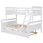 Twin Size Wood Bed With Ladder, Twin Size Trundle, Safety Guardrail, Easy Assembly