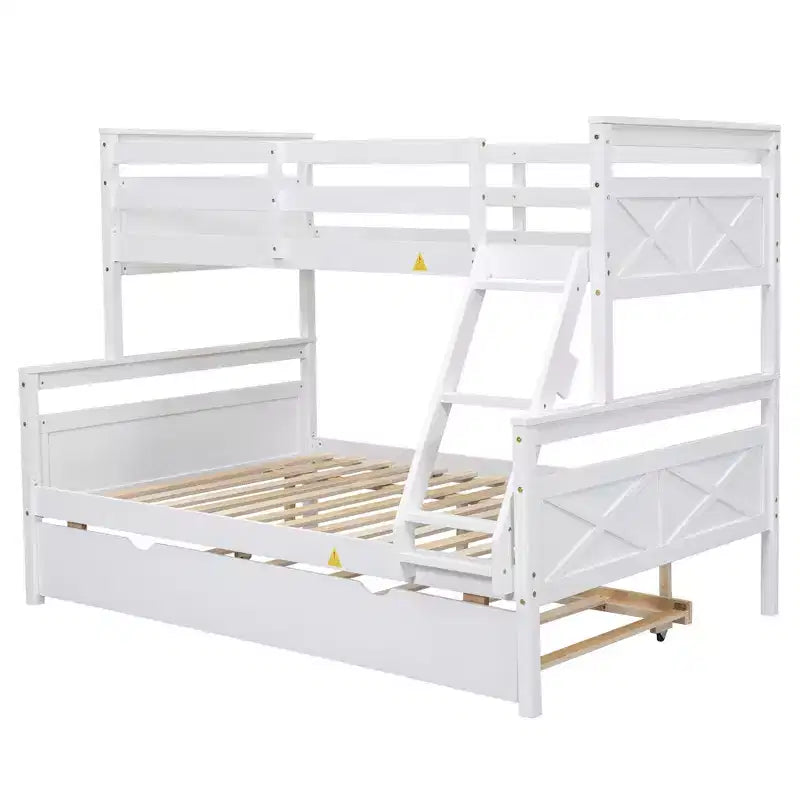 Twin Size Wood Bed With Ladder, Twin Size Trundle, Safety Guardrail, Easy Assembly