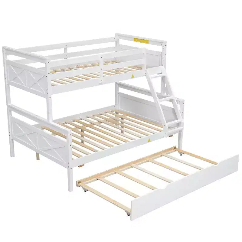 Twin Size Wood Bed With Ladder, Twin Size Trundle, Safety Guardrail, Easy Assembly