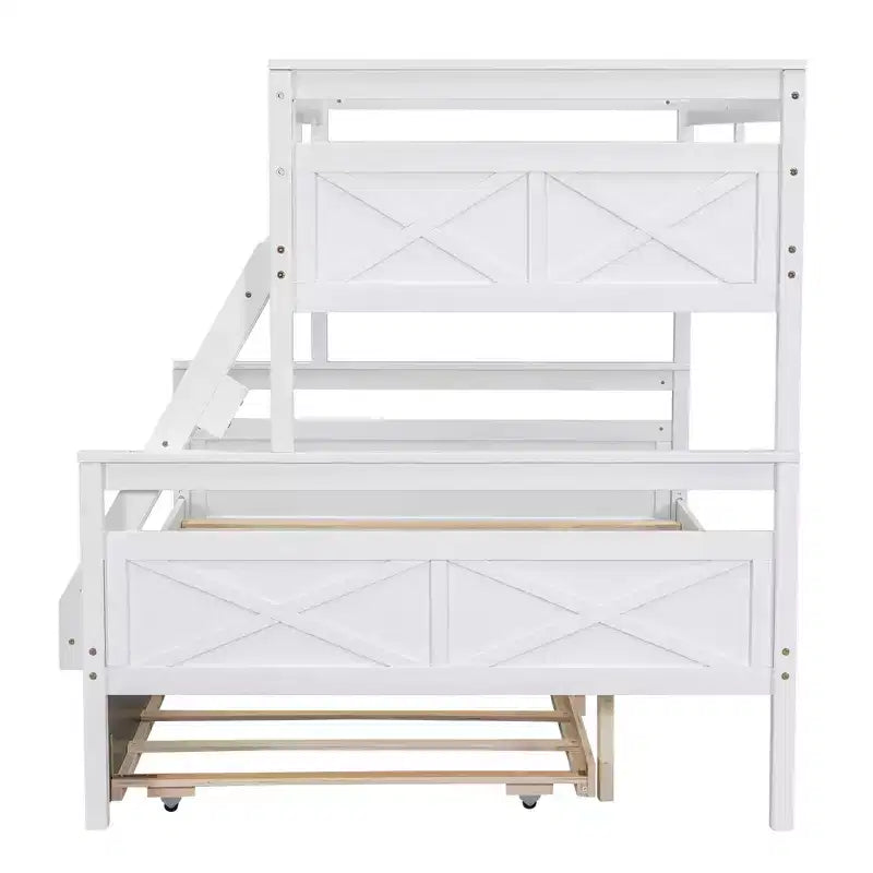 Twin Size Wood Bed With Ladder, Twin Size Trundle, Safety Guardrail, Easy Assembly