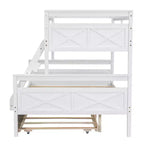 Twin Size Wood Bed With Ladder, Twin Size Trundle, Safety Guardrail, Easy Assembly