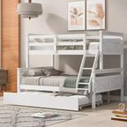 Twin Size Wood Bed With Ladder, Twin Size Trundle, Safety Guardrail, Easy Assembly