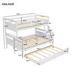 Twin Size Wood Bed With Ladder, Twin Size Trundle, Safety Guardrail, Easy Assembly
