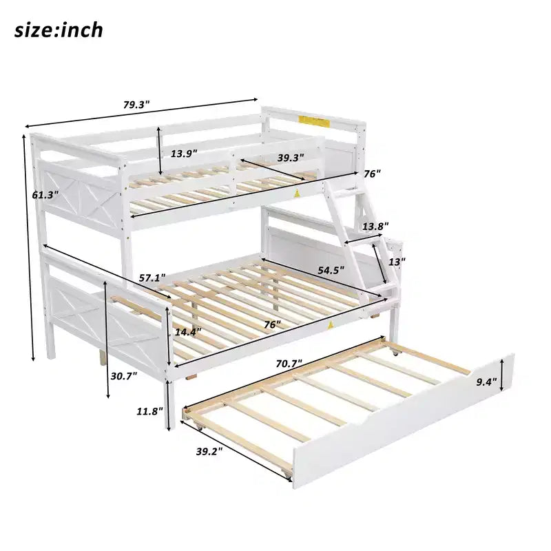 Twin Size Wood Bed With Ladder, Twin Size Trundle, Safety Guardrail, Easy Assembly