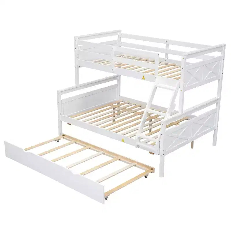 Twin Size Wood Bed With Ladder, Twin Size Trundle, Safety Guardrail, Easy Assembly