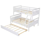 Twin Size Wood Bed With Ladder, Twin Size Trundle, Safety Guardrail, Easy Assembly