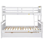 Twin Size Wood Bed With Ladder, Twin Size Trundle, Safety Guardrail, Easy Assembly