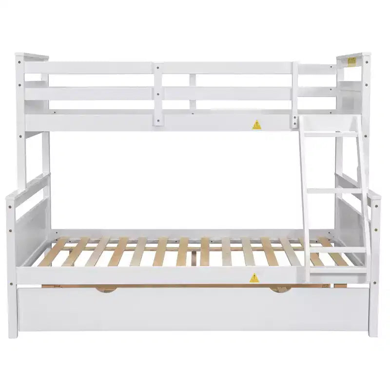 Twin Size Wood Bed With Ladder, Twin Size Trundle, Safety Guardrail, Easy Assembly