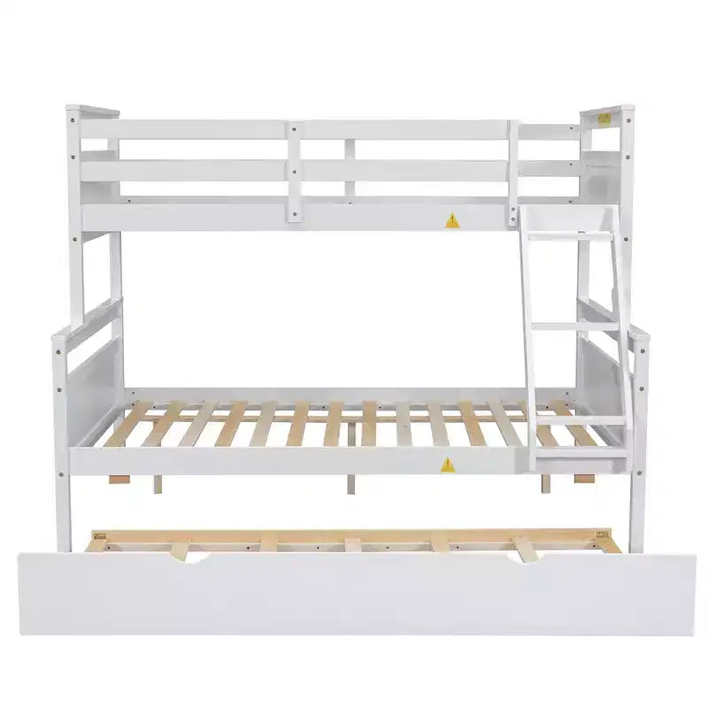 Twin Size Wood Bed With Ladder, Twin Size Trundle, Safety Guardrail, Easy Assembly