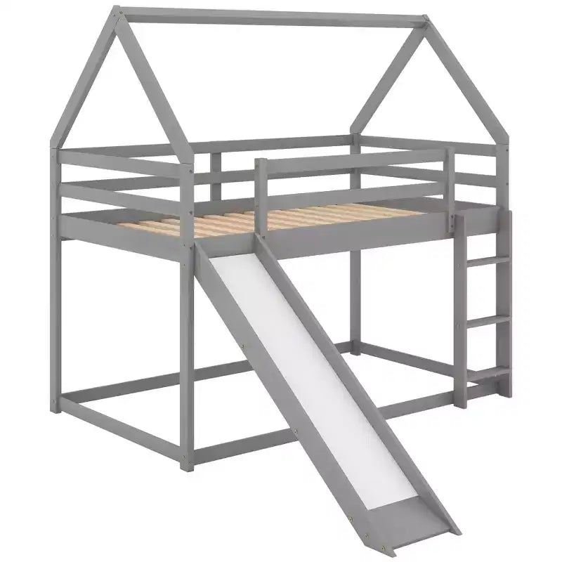 Twin Size Wood Bed With Ladder, Slide, Guardrail, Easy Assembly