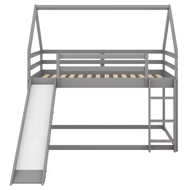 Twin Size Wood Bed With Ladder, Slide, Guardrail, Easy Assembly