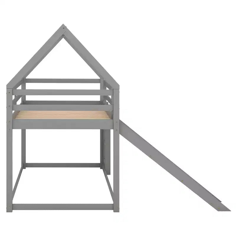 Twin Size Wood Bed With Ladder, Slide, Guardrail, Easy Assembly
