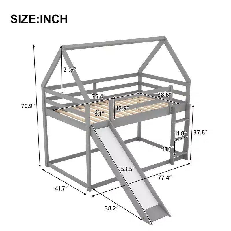 Twin Size Wood Bed With Ladder, Slide, Guardrail, Easy Assembly