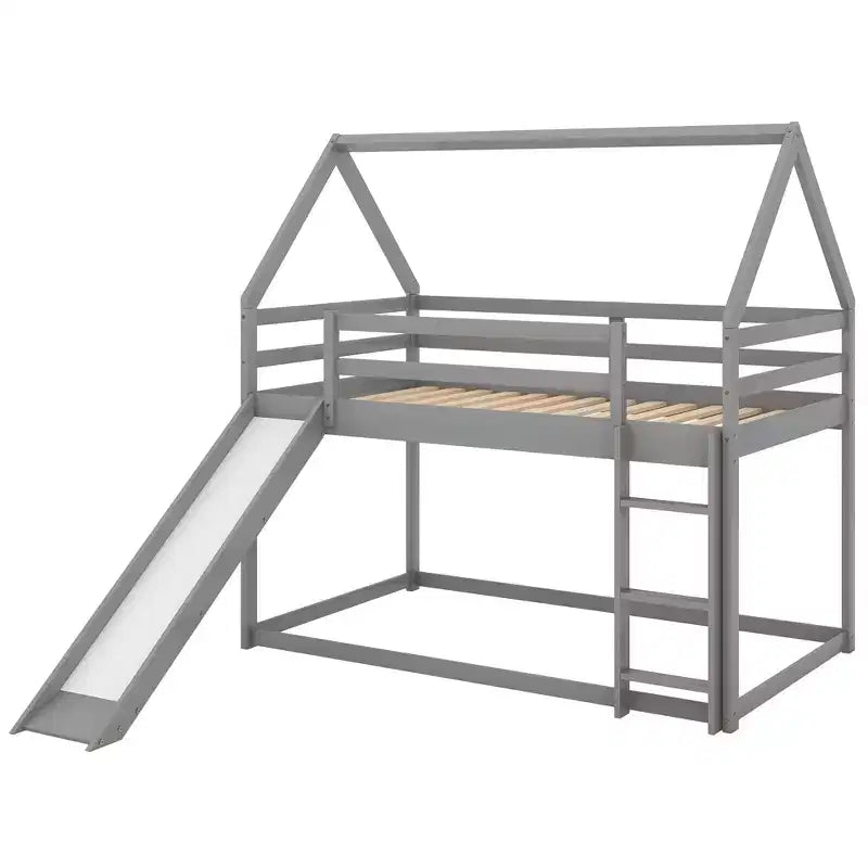 Twin Size Wood Bed With Ladder, Slide, Guardrail, Easy Assembly