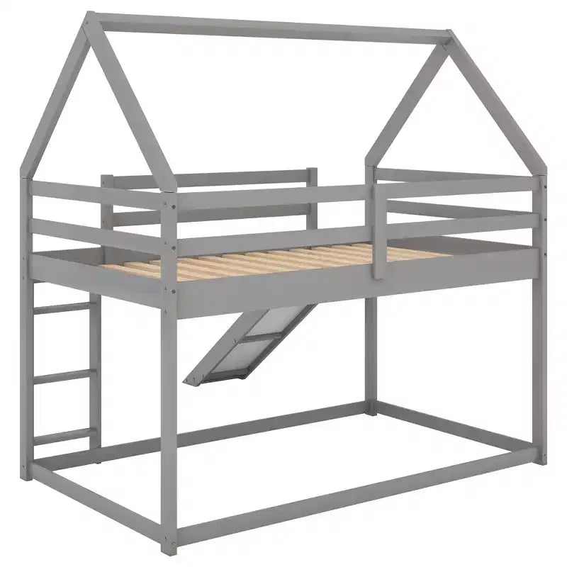 Twin Size Wood Bed With Ladder, Slide, Guardrail, Easy Assembly