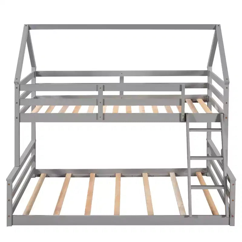 Twin Size Wood Bed With Ladder, Twin Size Trundle, Safety Guardrail, Easy Assembly