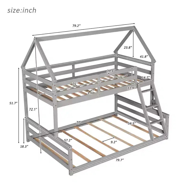 Twin Size Wood Bed With Ladder, Twin Size Trundle, Safety Guardrail, Easy Assembly